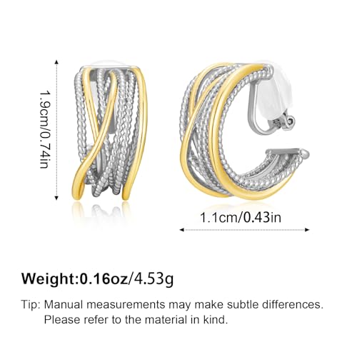 Image of Gold and Silver Mixed Metal Clip-On Earrings Two Tone Clip-On Earrings Chunky Twist Open Hoops Earring Fashion Jewelry