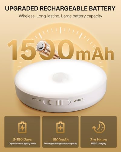 Image of Homelist Upgraded Ultra Bright Motion Sensor Lights Indoor, 6 Pack Rechargeable Puck Light with Remote, 1500mAh Battery Operated Sensor Night Light for Stairs, Cabinet, Bedside, Closet