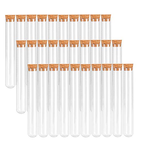 Joyclub 20x150mm 35ml Plastic Test Tubes with Cork Stoppers for Scientific Experiment, Halloween, Christmas, Scientific Themed Kids Birthday Party Supplies, Decorate The House, Candy Storage(30 Pack)
