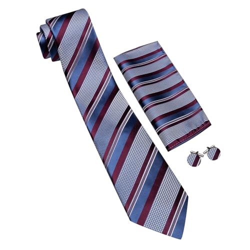 Image of Barry.Wang Mens Tie Set Plaid Check Neckties Formal Business Wedding Luxury Pocket Square Cufflinks