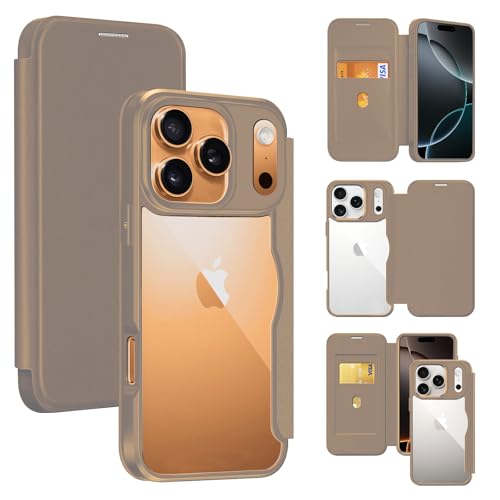 iPhone17 Pro Max 用 ケース 手帳型 クリア 背面 透明 いPhone17 pro max スマホケース アイフォン17pro max カバー 軽量 高級なPUレザー+PCパネル+TPUバンパー 永久磁石 マグネット カード収納 人気財布型