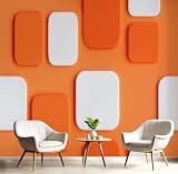 Carta Da Parati Fotografica Geometria Semplice 3D Premium Seta - Estetica Moderna - 250X175Cm - Fotomurali Decorazione Murale Moderna Corallo Arancione Poster Gigante Camera Da Letto Soggiorno