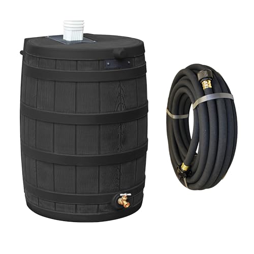 Good Ideas Rain Wizard 50 Gallon Plastic Rain Barrel, Black