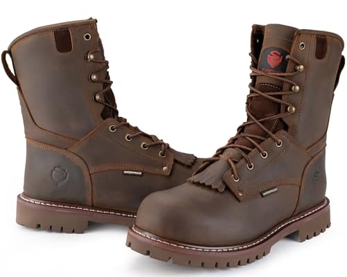 Image of SUREWAY Men's 8 inch Waterproof Steel-Toe Logger Work Boot, Superior Oil /Slip Resistant,Thicker Full Grain Leather,Wedge Rubber Sole,EH Rated