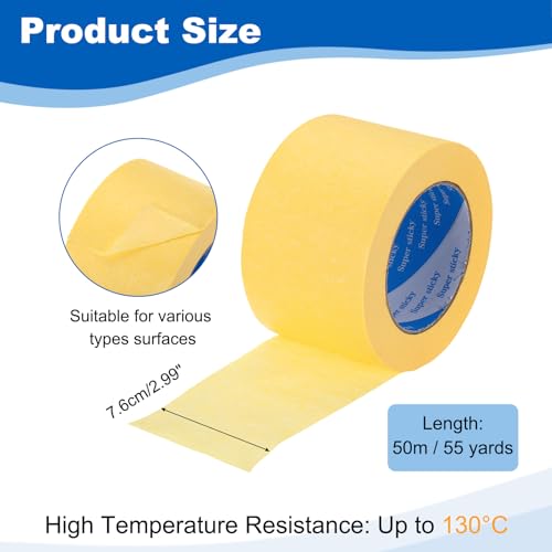 Image of PATIKIL Painters Tape 3 Inch x 55 Yards, Adhesive Masking Tape Yellow Paint Tapes for Wall Painting DIY Artist Craft Arts Decoration Labeling