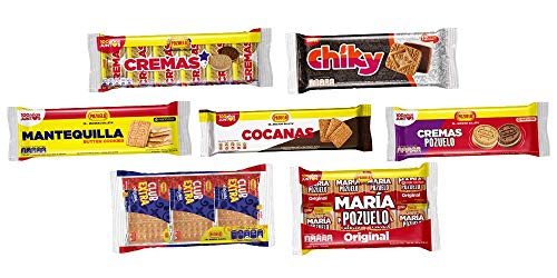 Pozuelo Cookies & Crackers Variety Bundle | Chiky Chocolate, Butter Cookies, Club Extra Crackers, Cremas Star, Cremas Mixed, Maria Pozuelo, Cocanas | Pack of 7