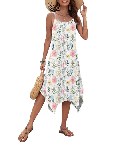 Image of AUSELILY Women's Summer Dresses 2026 Casual Sleeveless Spaghetti Strap Sundress Asymmetrical Midi Dress with Pockets