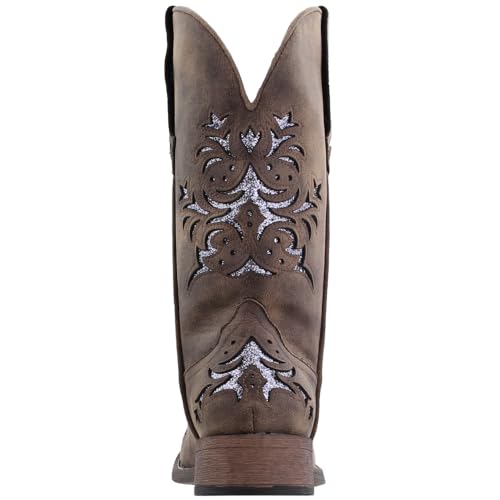 Image of ROPER Womens Kennedy Glitter Tooled Inlay Square Toe Pull On Casual Boots Mid Calf Low Heel 1-2 inch