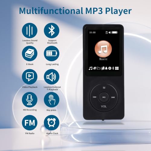Image of BIGASUO MP3 Player with Bluetooth 5.3, Free 128GB Card & Earphones Included | Music Player with Built in HD Speaker, 2 inch IPS Screen, Voice Recorder, FM Radio, E-Book, HiFi Sound, Light Black