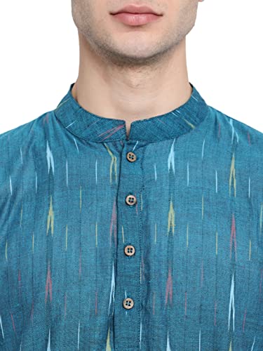 Image of Vastraa Fusion Men's Printed Kurta Pure Cotton Long Kurta, Round Collar, Full Sleeves, Button Kurta, Ethnic Wear