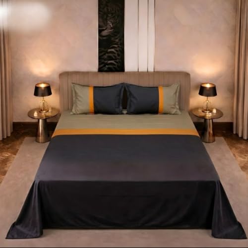 Image of Dream Living Ombre Queen Bedsheet with 2 Pillow Covers | 130 GSM | 220x250 Cm | Black & Biege