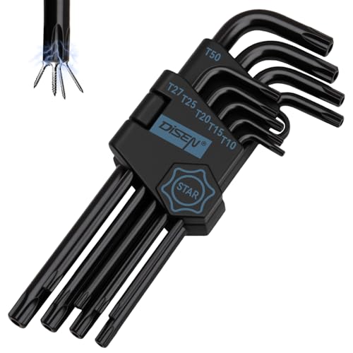 DISEN 9 Stück TORX Innensechskant Satz T10-T50 Langarm Sternschlüssel Satz Winkelschraubendreher Set Chrom Vanadium Stahl Zur reparatur Von Fahrrad und Möbeln
