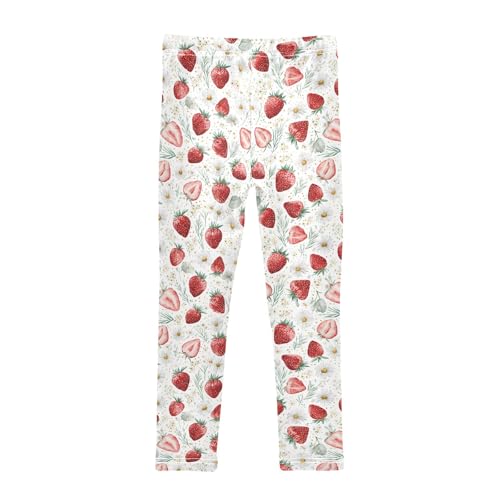 Girls' Athletic Leggings Ankle Length Yoga Dance Pants Kids Teen 4T Strawberry Flower2