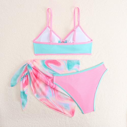 IWIHMIV Girl's 3 Piece Swimsuit Cute V Neck Bikini Set Bathing Suit Adjustable Straps Swimwear Sheer Mesh Cover Up Skirt2