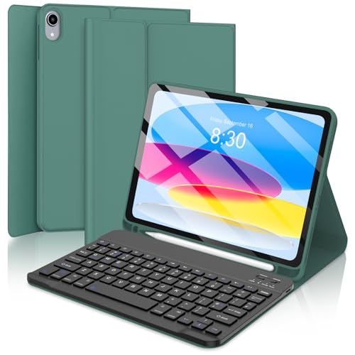 batecoya Funda para iPad (A16) de 11ª 10ª generación de 11 pulgadas con teclado, verde oscuro