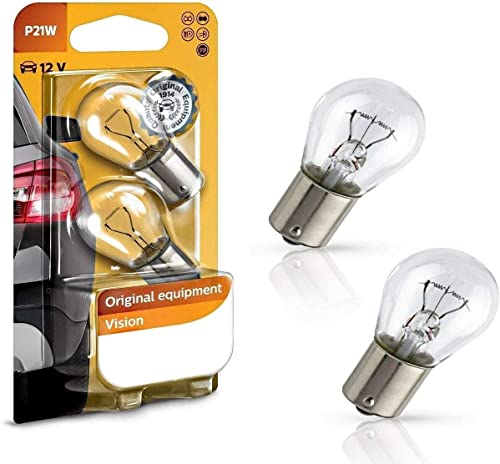 2x Philips P21W 12V BA15s 12498B2 Vision - mehr Licht Weiß Tagfahrlicht Rücklicht Bremslicht Hecklicht Ersatz Halogen Lampe E-geprüft