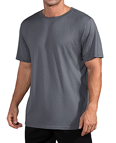 QUALFORT Men's Cotton T-Shirts Short Sleeve Crewneck Soft Undershirt for Men Dark Grey XXL
