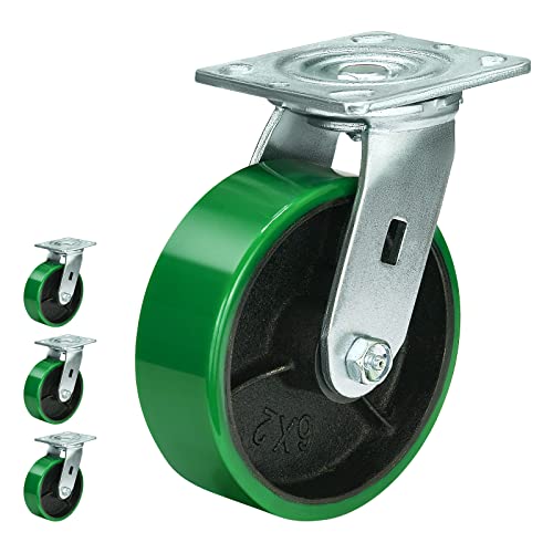 HANDSAMMU 6 Inch Caster Wheels, Heavy Duty Casters with Strong Load-Bearing, Polyurethane on Steel Wheel, Set of 4 Industrial Casters Load 4800lbs(4 Pack Swivel)