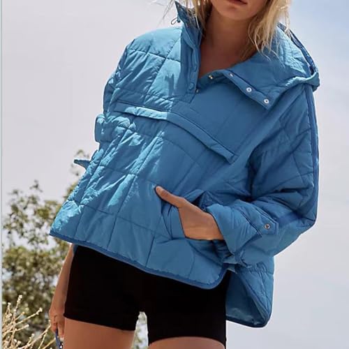 Women's Oversized Hooded Puffer Jacket Quilted Lightweight Fall Winter Warm Pullover Dolman Hoodies Padded Coat Tops4