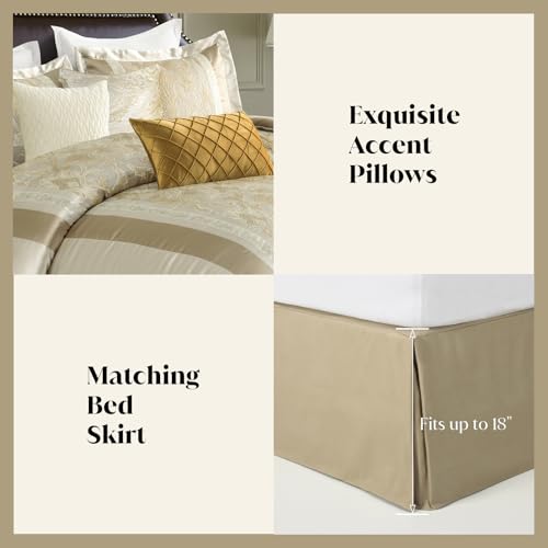 Image of CozyDH Comforter Set King Size, Champagne Gold Beige - Luxury 7 Piece Bed in a Bag Jacquard Damask Vintage Floral, All Season Down Alternative Bedding with Bed Skirt, Shams, Decor Pillows, 104x90 in