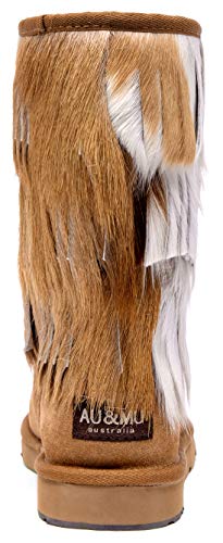 Aumu Daily Shoes Women's Warmer Boots Sheepskin Fur Round Toe Ankle Winter Bootie Chestnut Size 10