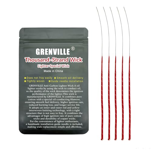 Premium Lighter Wick for Zippo & Most Kerosene Lighters - Anti-Fraying High Ignition Rate Long-Lasting Needle-Install Design High-Tech Accessory (5 red Wicks)