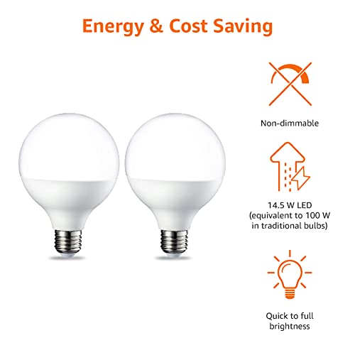 Amazon Basics LED E27 Edison Screw Globe G93 Bulb, 14.5W (Equivalent to 100W), Bright Warm, Non Dimmable - Pack of 2 - Image 5