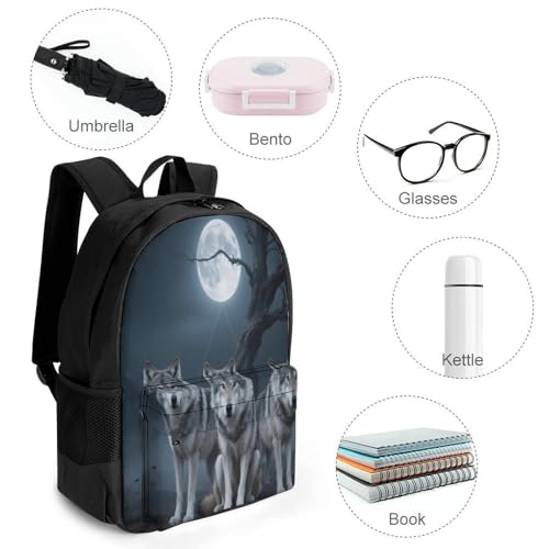 Supdreamc Men Women Polyester Three Wolves Moonlight Dead Trees Art Daypack Big Capacity Shoulder Bag With Smooth Zippers for Hiking Work Walking Cycling4