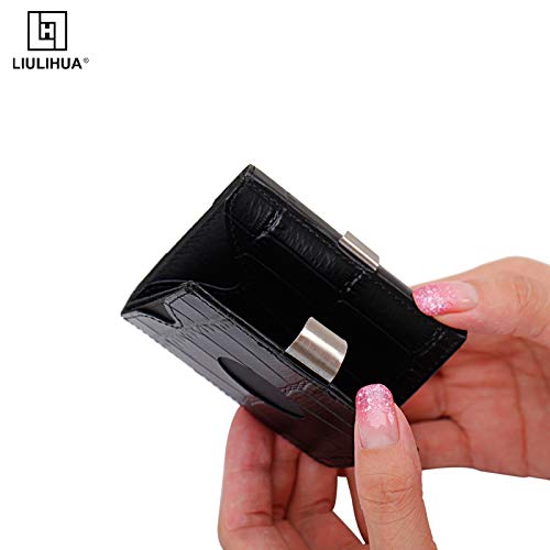 Image of LLH Leather Trifold Wallet - RFID Blocking with Stainless Steel Locking Clip Wallet, Minimalist Front Pocket RFID Blocking Credit Card Holder (Yellow) (Black-C)