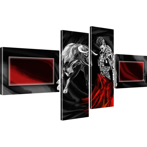 KL KUNSTLAB Wandbilder Stier Corrida Stierkampf Leinwandbild 4-Teilig: 170x80 cm Cover