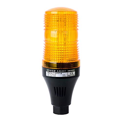 MS70LT-PBFF-Y, 70mm LED Signal light, Pole Mount, Flashing & Buzzer, 110-220VAC, Yellow Lens