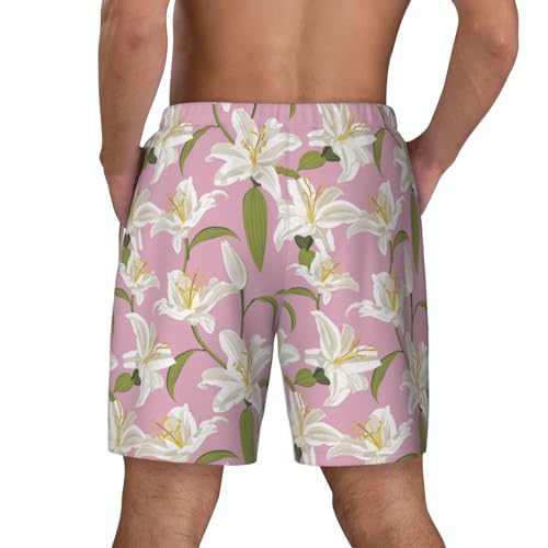Lilies Flowers Light Pink Funny Men's Swim Trunks Board Shorts Quick Dry-4