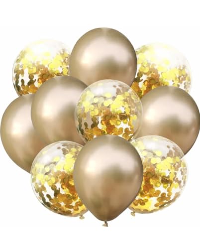 Image of MOOKE Gold Birthday Decoration Set - Happy Birthday Banner, Gold Confetti Balloons With LED Light, Unisex-Adults, Unisex-Kids (22)