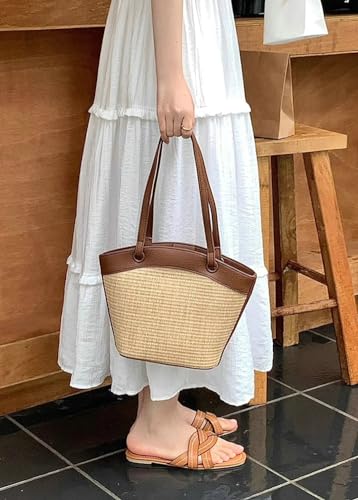 Straw Beach Tote for Women - French Retro Shoulder Bag, Summer Woven Tote, Travel Bag2