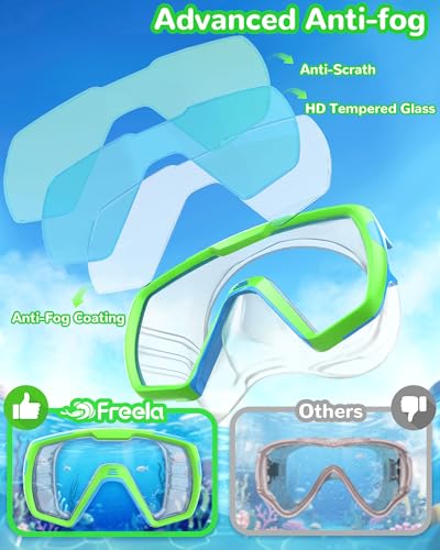 Kids Dry Snorkel Set Scuba Diving Mask with Nose Cover 180° Clear Anti-Fog - image 6