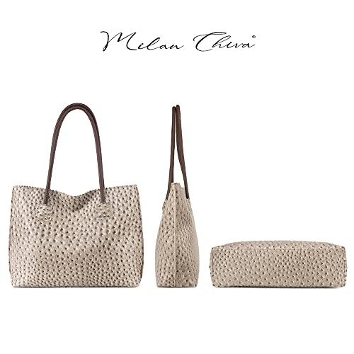 Image of Milan Chiva Tote Bag for Women with Zipper Large Ostrich Vegan Leather Shoulder Purses and Handbags