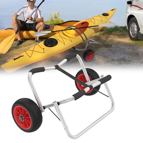 AufuN Kajakwagen bis 100KG Faltbarer Alu Bootswagen Kanuwagen Transportwagen mit 2 PU-Räder & Spannriemen Surfwagen Bootstrailer für Schlauchboot Kanu Kaja Paddleboards Jon-Booten