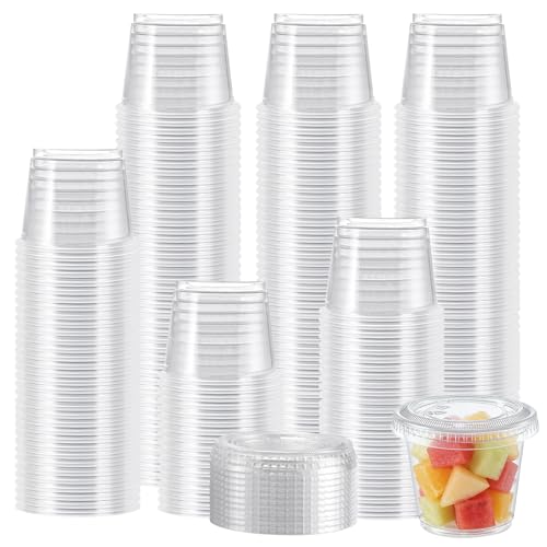 Lamosi 360 Set 5.5 oz Jello Shot Cups with Lids Small Plastic Food Portion Condiment Cups with Lids Food Safe Disposable Souffl Storage Containers for Salad Dressing Sauce Dipping Snacks