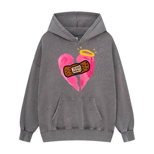 Graphic Hoodies For Men Women Unisex Washed Hoodie Oversized Sweatshirt Broken Heart