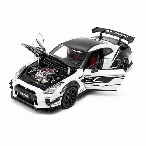 Image of Nissan GTR 1:24 Scale Die Cast Metal Car - Pull Back Widebody Sports Model with Openable Doors & Hood, Lights & Sound, Collectible Showpiece for Kids 6+ & Car Enthusiasts