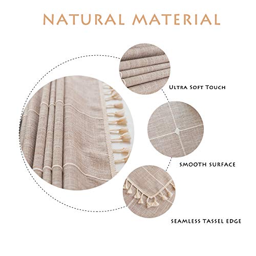 Mokani Washable Cotton Linen Solid Embroidery Checkered Design Tablecloth, Rectangle Table Cover Great for Kitchen Dinning Tabletop Buffet Decoration (55 x 94 Inch, Brown)