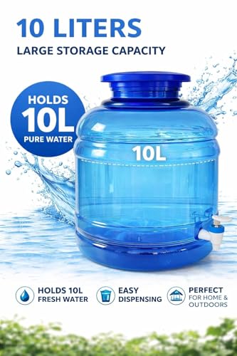 Image of Plastic Water Dispenser Bottle, BPA Free, Large Container Without Thread Cap (10 L Blue)