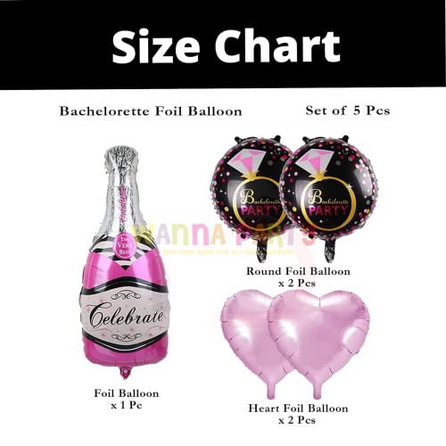 Image of Wanna Party Celebrate Bachelorette Party Balloons, Champagne Bottle Foil Balloon For Bachelorette, Cocktail, House Party Decoration, Pack of 5