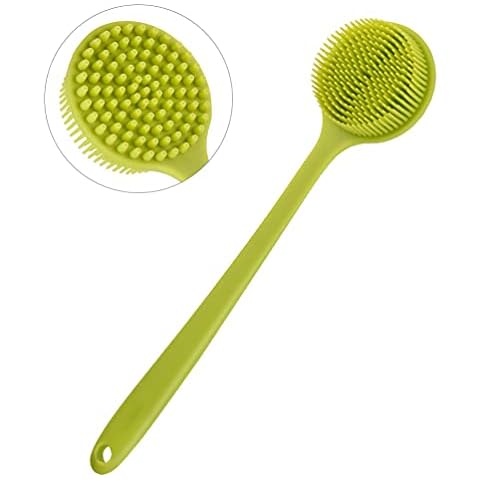 Silicone Shower Brush Bath Body Brush - Back Scrubber for Shower Back Brush Long Handle for Shower Skin Exfoliating Brush Body with Soft Bristles Back Cleaning Washer for Men Women - Green Cover
