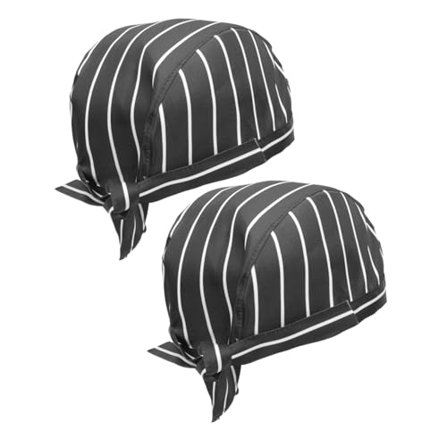 Ipetboom 2Pcs Unisex Chef Caps Cloth Hat with Ties for Professional Cooking and Catering Stripe Design
