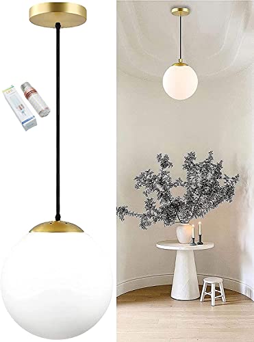 Image of Single Golden Cord with Milky Globe Hanging Pendant Light with 3 Step Bulb 6+6 Watts Wire Lenght 65CM Doom Size 6 Inches for Living Rooms, Kitchen, Office, Restuarents