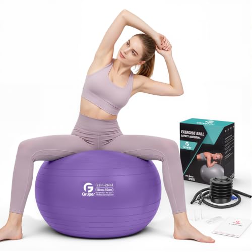 Image of Gruper Exercise Ball, Extra Thick Yoga Ball for Working Out, Yoga & Pregnancy, 4 Sizes Anti-Burst Balance Ball with Foot Pump for Pilates, Physical Therapy & Fitness