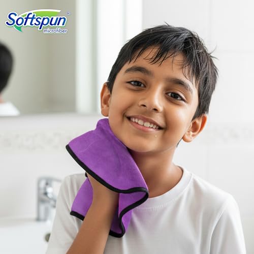 Image of SOFTSPUN Microfiber Baby Hand & Face Wipes 280 GSM 20x30 Cms, 4 Piece Towel Set, (Purple) Super Soft & Comfortable for Newborn Babies Quick Drying Ultra Absorbent in Small Size.
