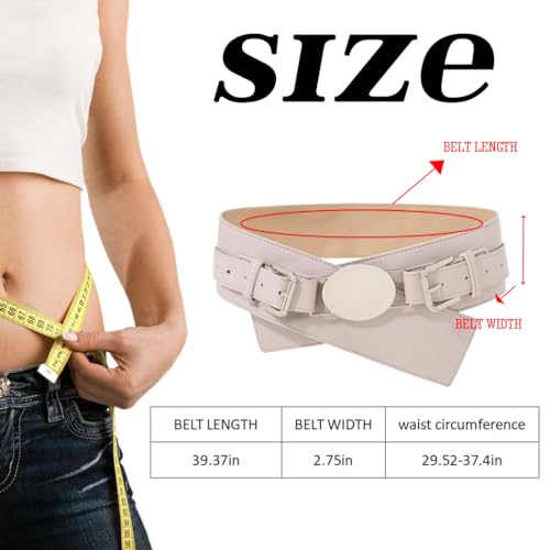 Urieo Vintage Double Buckle Leather Belt Grey Retro Waist Belts Wide Western Cowgirl Dress Dresses Ladies Costume Cinch Belt for Women4