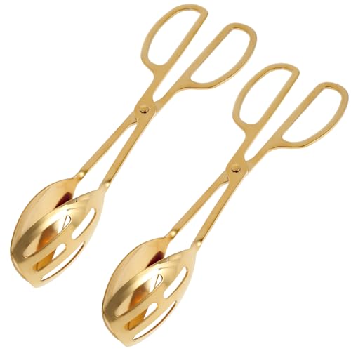 Deuson 2 pinzas doradas de acero inoxidable para servir alimentos, de fácil agarre, antideslizantes, mango ergonómico, para bufé, ensalada, fiesta, boda, N